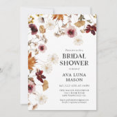 Burgundy Boho Herfst Floral Bridal Shower Kaart (Voorkant)