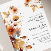 Burgundy Boho Herfst Floral Foto Weddenschap Kaart