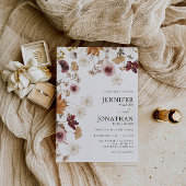 Burgundy Boho Herfst Floral Foto Weddenschap Kaart