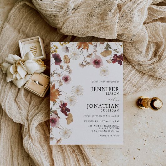 Burgundy Boho Herfst Floral Foto Weddenschap Kaart