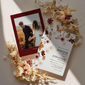 Burgundy Boho Herfst Floral Foto Weddenschap Kaart