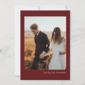 Burgundy Boho Herfst Floral Foto Weddenschap Kaart (Achterkant)