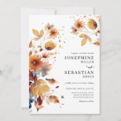 Burgundy Boho Herfst Floral Foto Weddenschap Kaart (Voorkant)