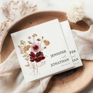 Burgundy Boho Herfst Floral Foto Weddenschap Servet