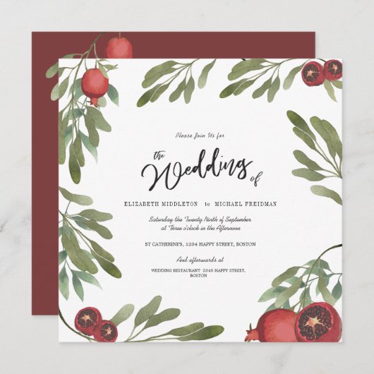 Burgundy Boho Pomegranate Leaves Modern Botanical Kaart (Voorkant / Achterkant)