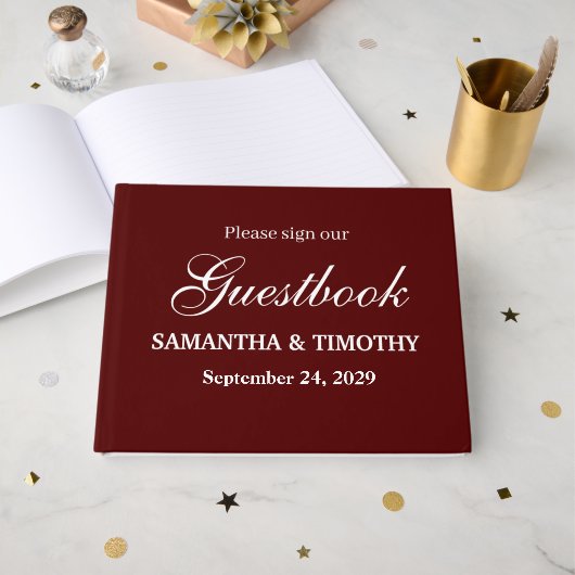Burgundy Boho Simple Modern Minimalist Wedding Gastenboek (Voorkant open)