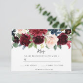 Burgundy Boho Waterverf Bloem Bruiloft RSVP Kaartje (Staand voorkant)