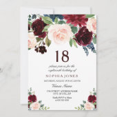 Burgundy Boho Waterverf Blush 18th Birthday Party Kaart (Voorkant)
