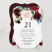 Burgundy Boho Waterverf Blush 21e verjaardag Kaart (Voorkant / Achterkant)