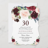 Burgundy Boho Waterverf Blush 30th Birthday Party Kaart (Voorkant)