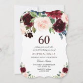 Burgundy Boho Waterverf Blush 60th Birthday Party Kaart (Voorkant)