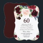 Burgundy Boho Waterverf Blush 60th Birthday Party Kaart<br><div class="desc">Burgundy Boho Waterverf Blush 60th Birthday Party Invitation Bekijk passend collectie in Niche en Nest Store We hebben ook veel andere uitnodigingen en collecties.</div>