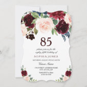 Burgundy Boho Waterverf Blush 85th Birthday Party Kaart (Voorkant)