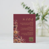 Burgundy Boho Wildflowers QR Code Wedding Details Informatiekaartje (Staand voorkant)