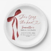 Burgundy Boog Ze Bindt De Knoop Bruidsfeest Papieren Bordje (Voorkant)