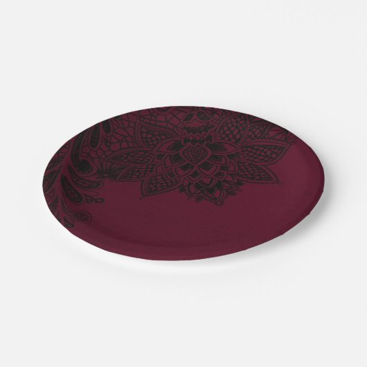 Burgundy Bordeaux Black  Lace Wedding Papieren Bordje (Gekanteld)