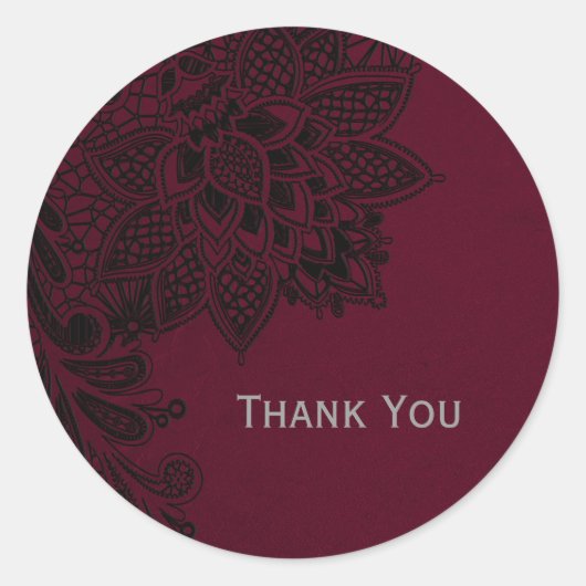 Burgundy Bordeaux Black  Lace Wedding Ronde Sticker (Voorkant)