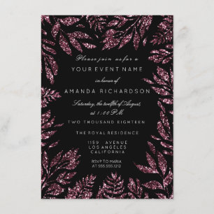 Burgundy Bordeaux Zwarte Glitter Bladeren Bloemenk Kaart