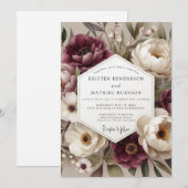 Burgundy Botanical Bloom Wedding Kaart (Voorkant / Achterkant)