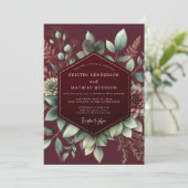 Burgundy Botanical Bloom Wedding Kaart (Staand voorkant)