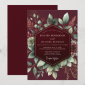 Burgundy Botanical Bloom Wedding Kaart (Voorkant / Achterkant)