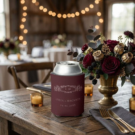 Burgundy botanical crest monogram wedding blikjeskoeler