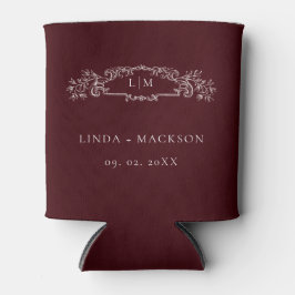 Burgundy botanical crest monogram wedding blikjeskoeler