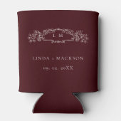 Burgundy botanical crest monogram wedding blikjeskoeler (Achterkant)