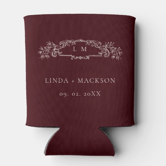 Burgundy botanical crest monogram wedding blikjeskoeler (Achterkant)