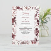 Burgundy Botanical Elegance Wedding Invitation Kaart (Staand voorkant)