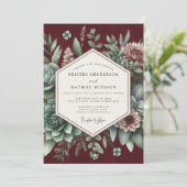Burgundy Botanical Elegance Wedding Kaart (Staand voorkant)