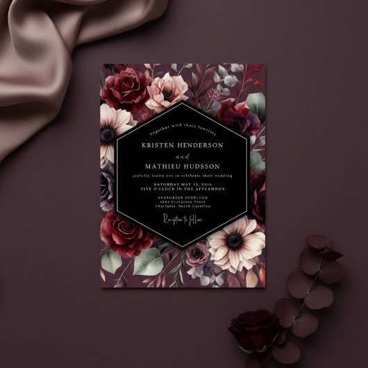 Burgundy Botanical Enchantment Wedding Kaart