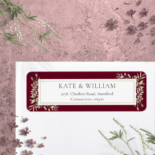 Burgundy Botanical Greenery Foliage Address Label