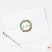 Burgundy Botanical Greenery Monogram Weddenschap Ronde Sticker (Envelop)