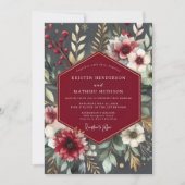Burgundy Botanical Romantic Wedding Kaart (Voorkant)