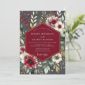 Burgundy Botanical Romantic Wedding Kaart (Staand voorkant)