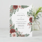 Burgundy Botanical Romantic Wedding Kaart (Staand voorkant)