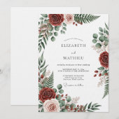 Burgundy Botanical Romantic Wedding Kaart (Voorkant / Achterkant)