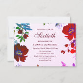 Burgundy Botanical Tropical 60th Birthday Invite Kaart (Voorkant)