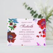 Burgundy Botanical Tropical 60th Birthday Invite Kaart (Staand voorkant)