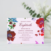 Burgundy Botanical Tropical 80th Birthday Invite Kaart (Staand voorkant)