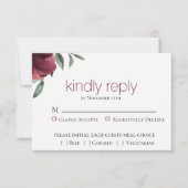 Burgundy Botanical Wedding RSVP Card (Voorkant)