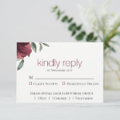 Burgundy Botanical Wedding RSVP Card (Staand voorkant)