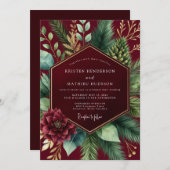 Burgundy Botanical Winter Wedding Kaart (Voorkant / Achterkant)