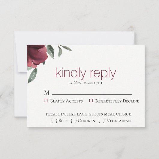 Burgundy Botanische Trouw RSVP Kaart (Voorkant)