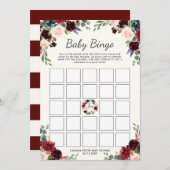 Burgundy Bouquet | Baby shower Bingo Kaart (Voorkant / Achterkant)