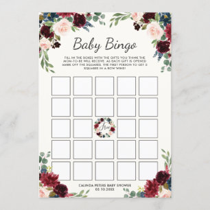 Burgundy Bouquet   Baby shower Bingo Kaart