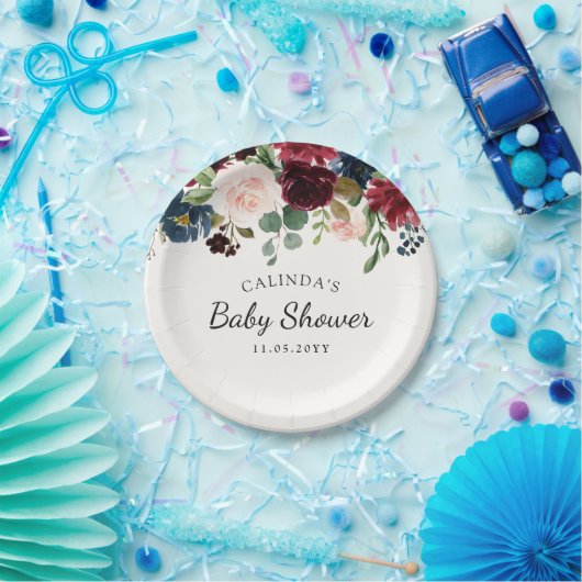 Burgundy Bouquet | Baby shower Papieren Bordje (Feest)