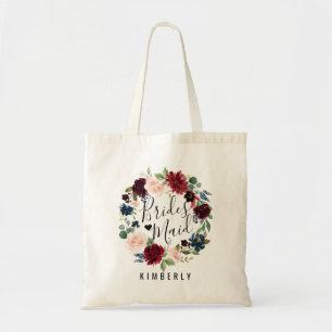 Burgundy Bouquet Bridesmaid Tote Bag