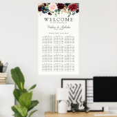 Burgundy Bouquet | Floral 12 Tabel Zetel Poster (Thuiskantoor)